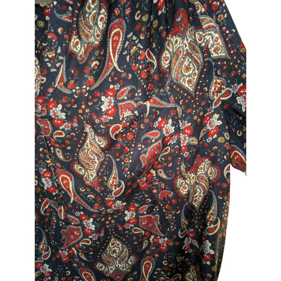H&M Womens 12 Multicolor Blouse Paisley Red Blue White Button Up V Neck - Picture 12 of 13